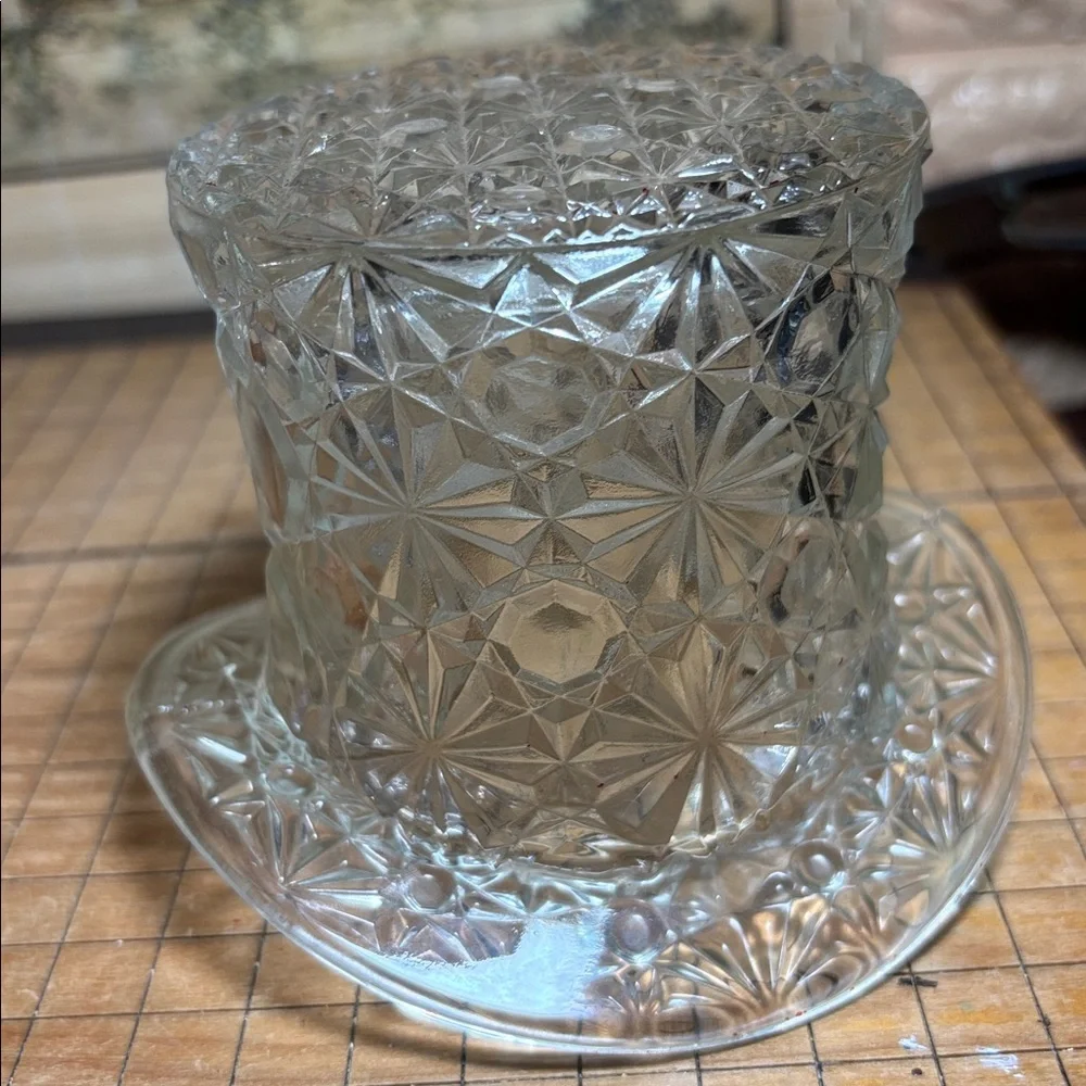 Large Clear and Small Topaz Fenton Hat Daisy Button Glass Vases